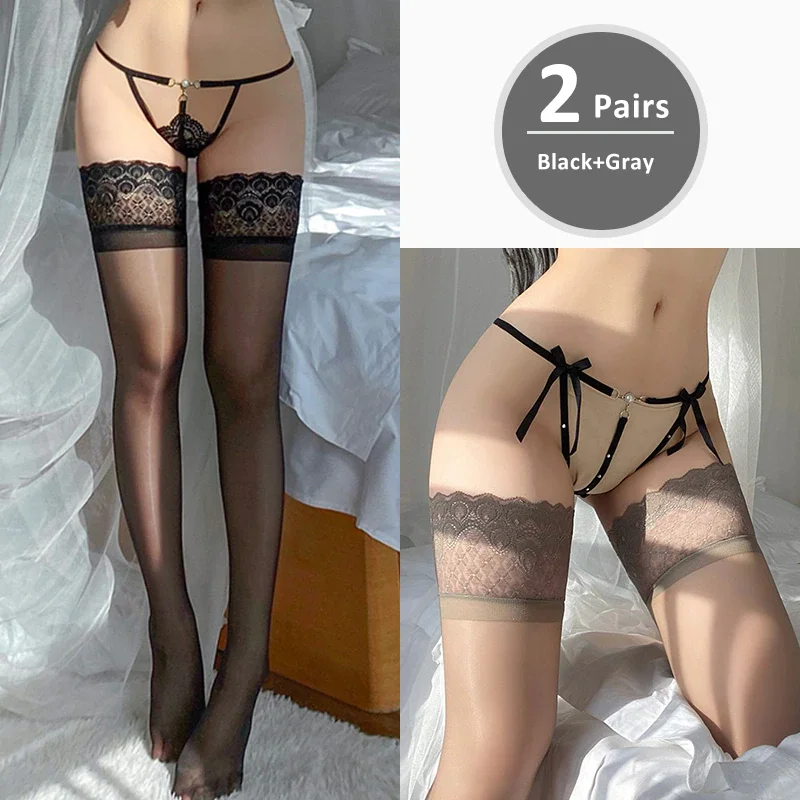 Billionm Sexy Over Knee Peacock Pattern Lace Sheer Stockings Oil Shiny Stretch Thigh High Hold Up Anti Slip Design Fashion 2021