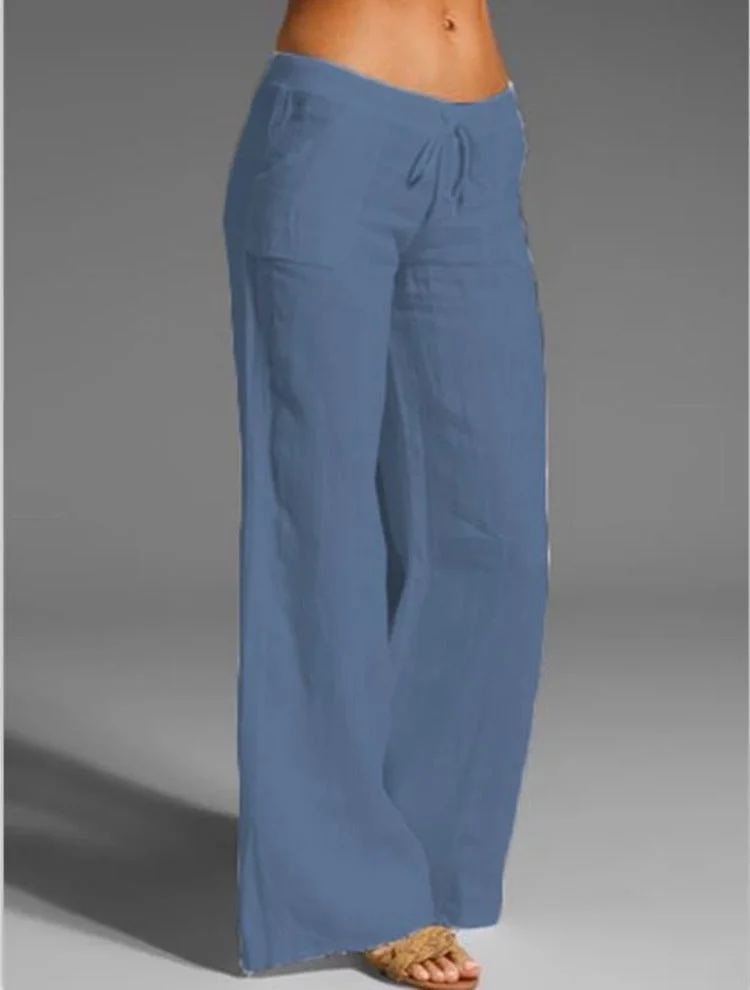 Solid Drawstring Flare Casual Elastic Waist Trousers Radinnoo.com
