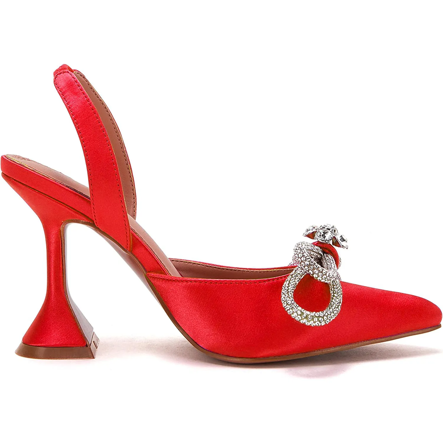 95mm Womens Heeled Sandals Point Toe Slingback Rhinestones Bowknot Crystal Party Wedding Dressy Shoes-vocosishoes
