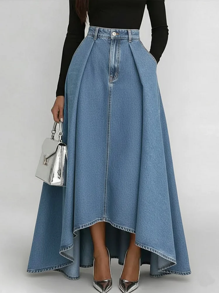 Women's High-waisted Loose-fitting A-line Denim Skirt