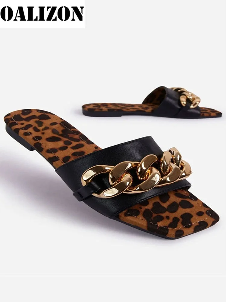 Female Women Summer New 2021 Fashion Chains Flat Open Toe Sandal Slippers Shoes Sexy Woman Lady Flip Flops Slides Slippers Shoes
