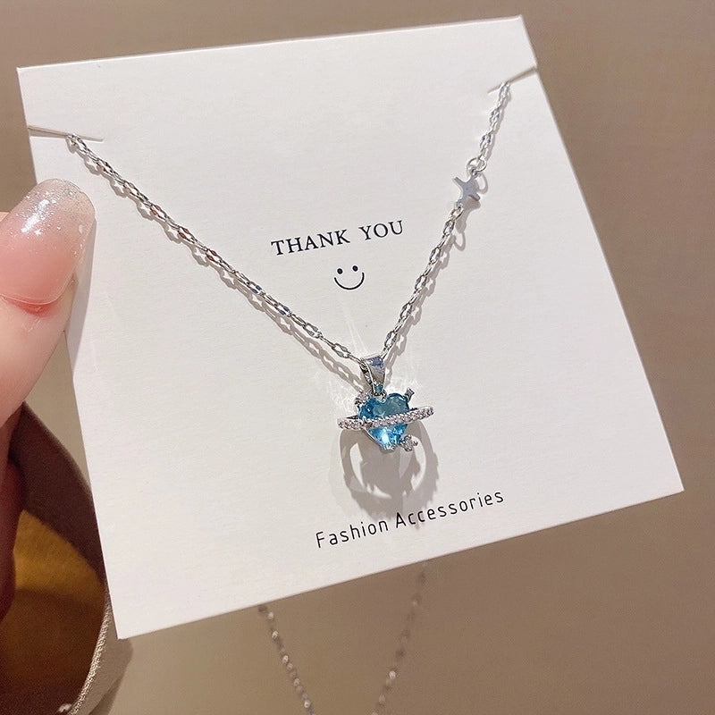 Elegant Lady Geometric Heart Shape Bow Knot Titanium Steel Copper Plating Inlay Zircon Pendant Necklace