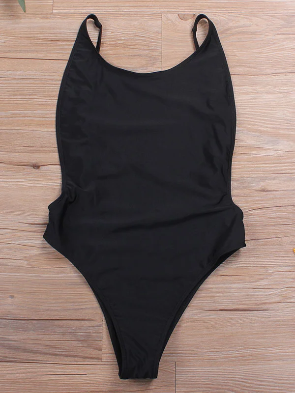 Solid Color Sexy Backless One-Piece Swimwear 