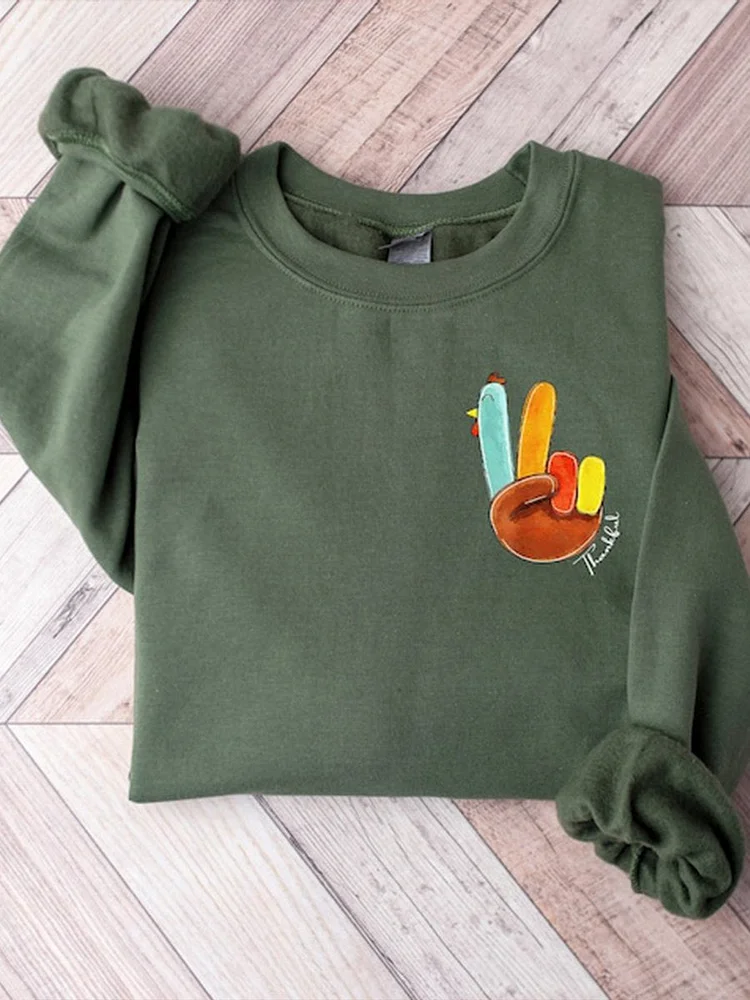 Victory Finger Cute Turkey Thanksgiving Day Family Casual Sweatshirt socialshop