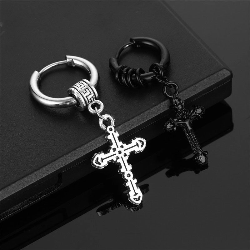 Cool Style Cross Water Droplets Stainless Steel Plating Drop Earrings 1 Piece