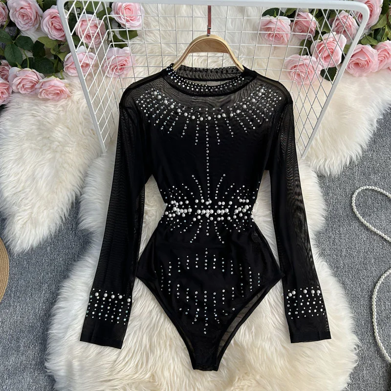 Zingj Zingj Design Sense Nail Bead Sequins Light Luxury Jumpsuit Female Thin Temperament Show Thin Inside The Coat Tide