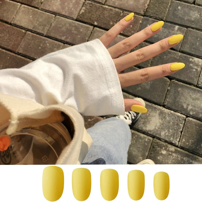 24pcs/set faux nails Accessories for women matte Pink False Nail with glue solid Color Short Square full cover press on nails-Nail Inspo