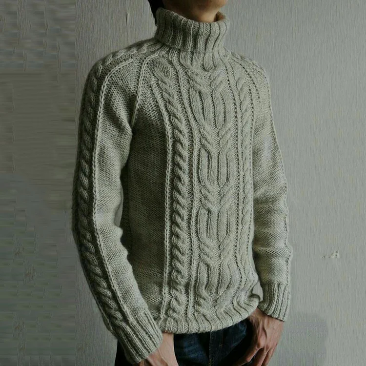 Mens Vintage High Neck Jacquard Weave Knitted Cozy Sweater