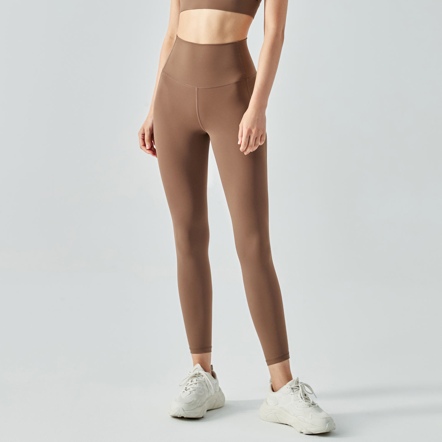 Buy different colors and types of women's high rise breathable moisture wicking spandex eco friendly workout yoga pants sports leggings on Hergymclothing Chocolate