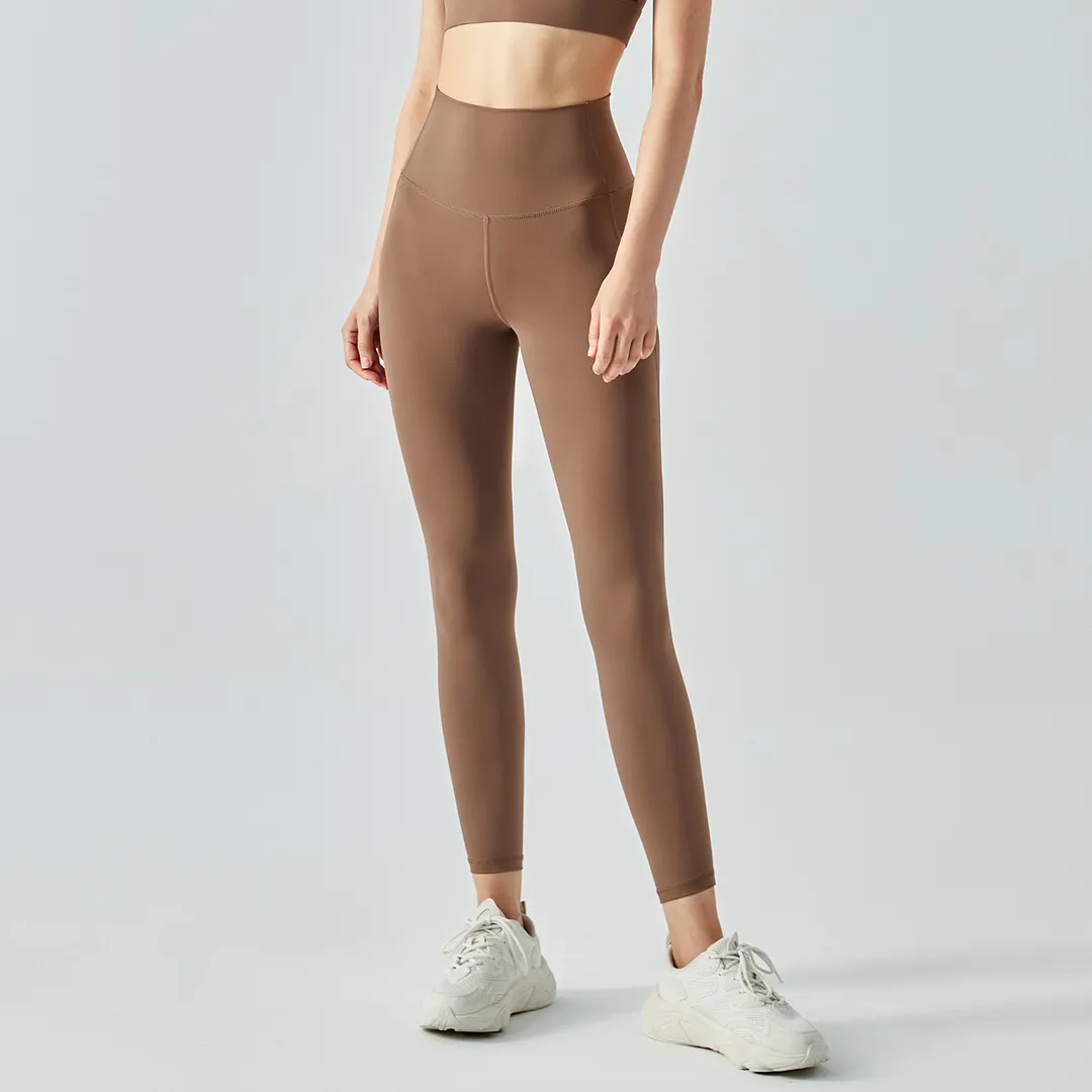 Buy different colors and types of women's high rise breathable moisture wicking spandex eco friendly workout yoga pants sports leggings on Hergymclothing Chocolate