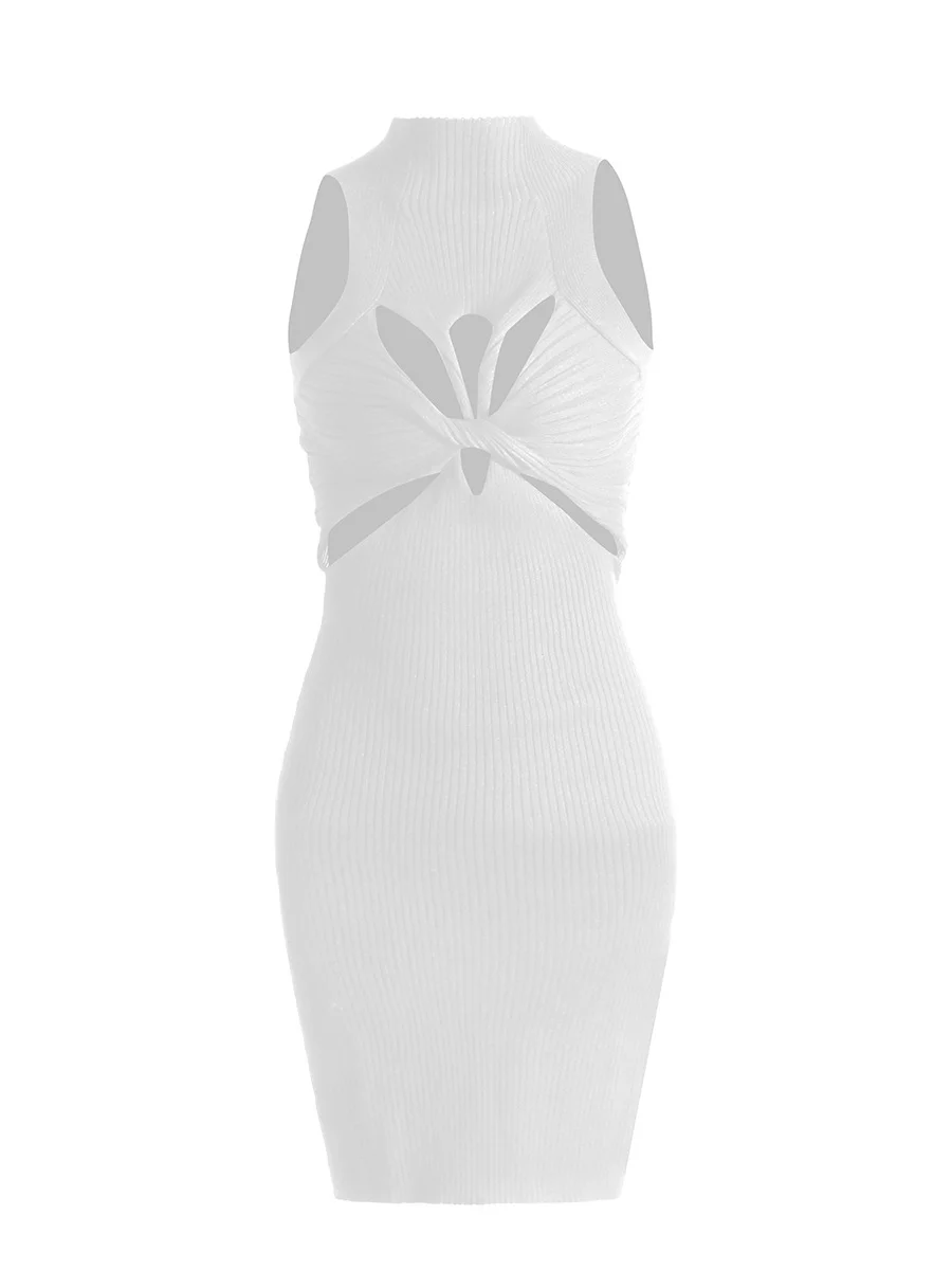 Brownm Spring 2025 New Hollow Knitted Vest Dress Slimy And Sexy Short-Packed Dress