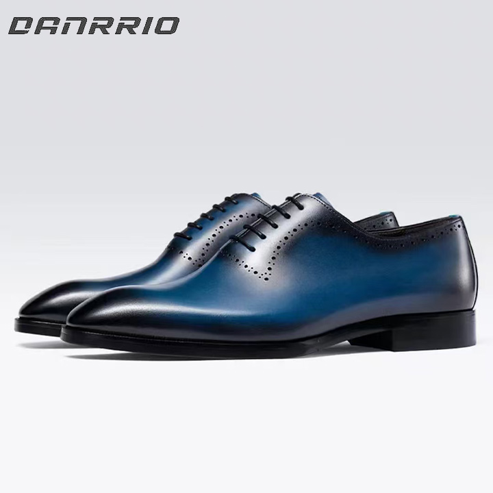 DANRRIO British Lace-up Breathable Pointed Toe Formal Business Leather Shoes | Genuine Leather Handmade Blue Wedding Shoes DANRRIO.COM DANRRIO