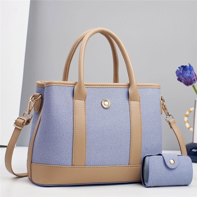 Women's Pu Leather Color Block Elegant Classic Style Square Zipper Bag Sets