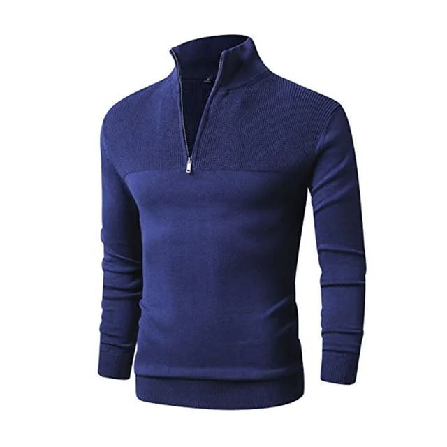 Men Pullovers Sweater Casual Pull Knitted Pullovers Zipper Turtleneck Long Sleeve Knitwear Sweater