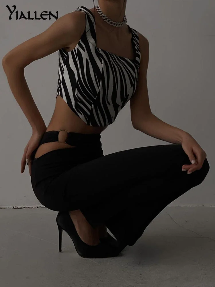 Yiallen Spring 2022 Solid High Waist hollowed-out lacing Straight Leg Bell Pants Hammer Drop feel women straight leg pants slim