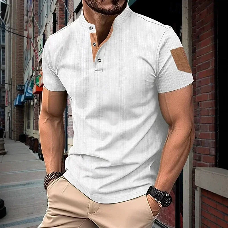 Casual Summer Fashion Men's Short Sleeve Henley Tee