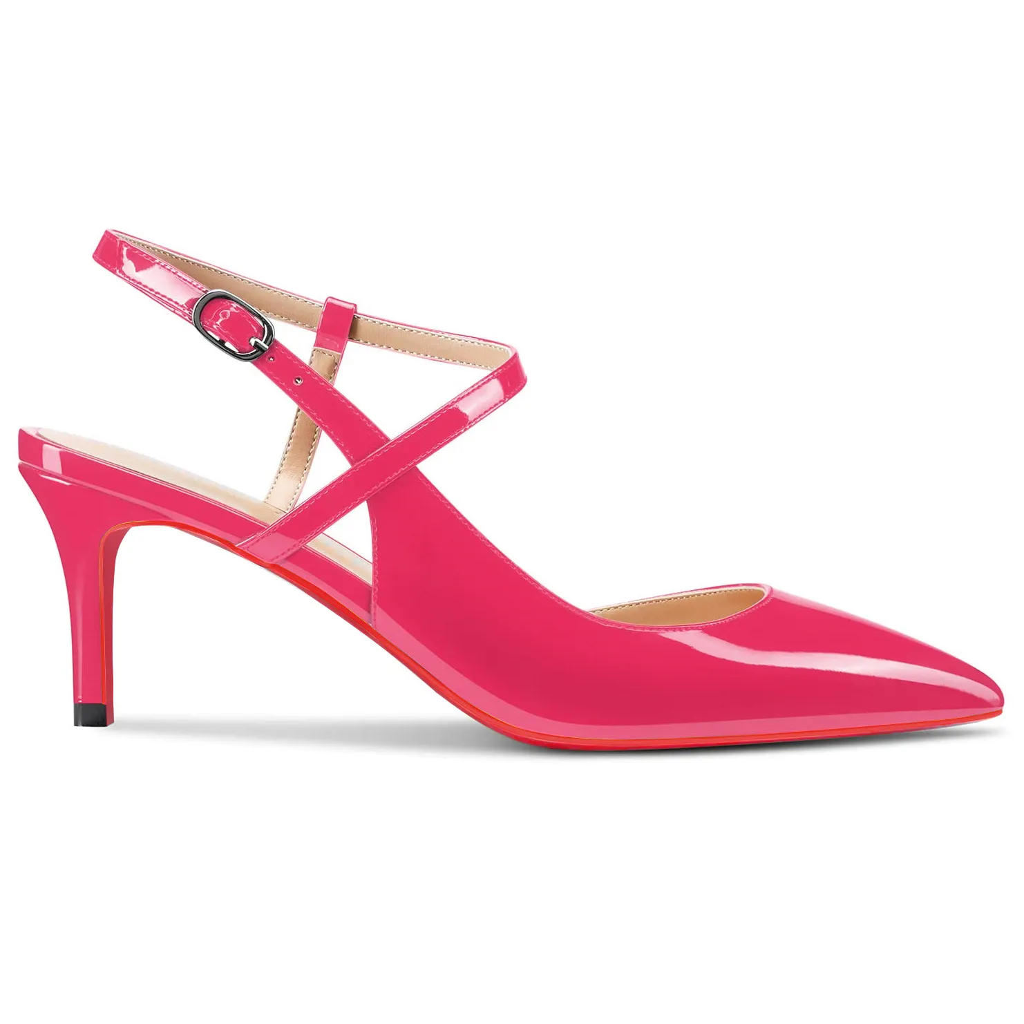 65mm Women Slingback Pumps Ankle Strap Jenlove Stiletto Mid Heel Close Pointed Toe Dress Red Bottoms Shoes-vocosishoes
