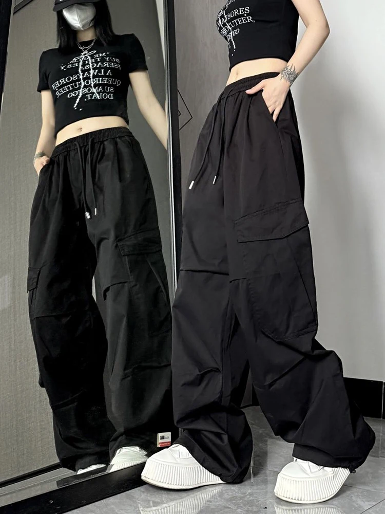 Hedirax Y2k Women Cargo Pants American Hop High Waist Wide Leg Trousers Casual Loose Streetwear Female Vintage Pockets Pants