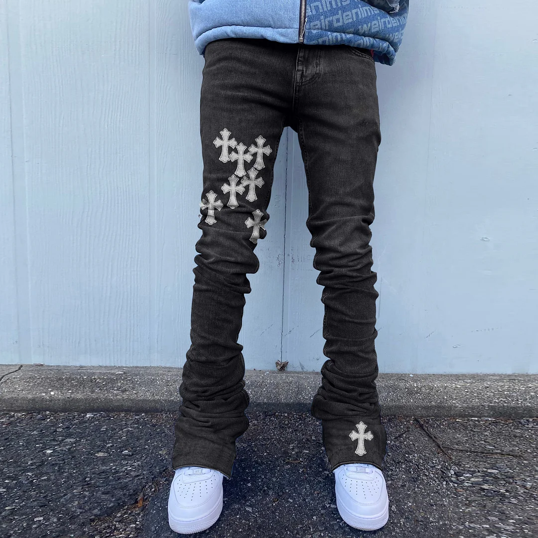 Trendy Street Cross Pile Pants Jeans