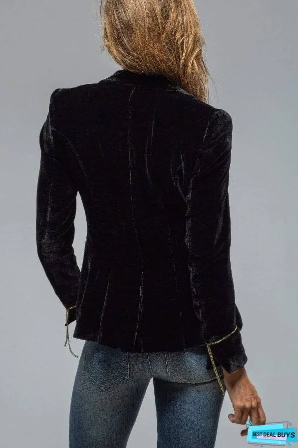 Vintage Gold Velvet Long Sleeve Pocket Blazer