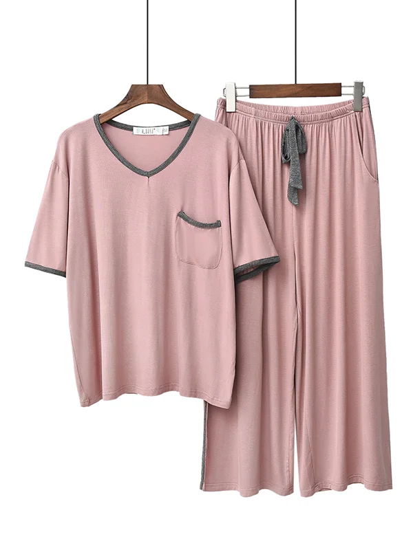 Comfortable Short Sleeve T-Shirt&Drawstring Pants Pajama Suit