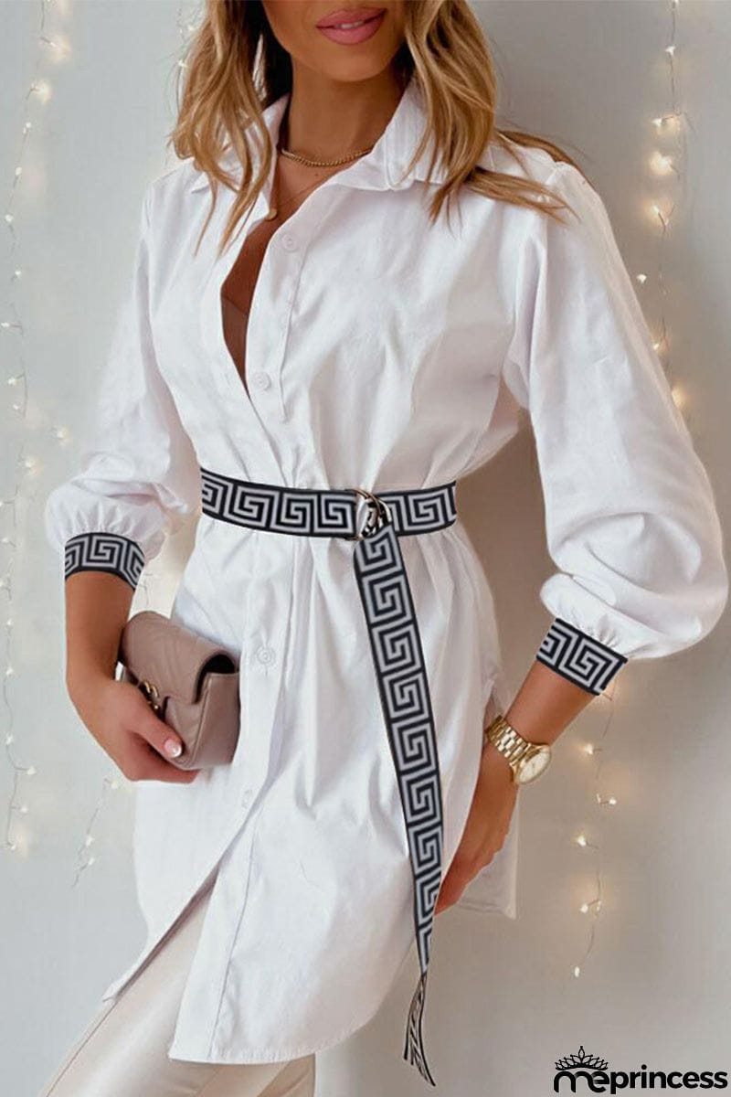 Sexy Solid Patchwork Frenulum With Belt Asymmetrical Turndown Collar Irregular Dress Dresses