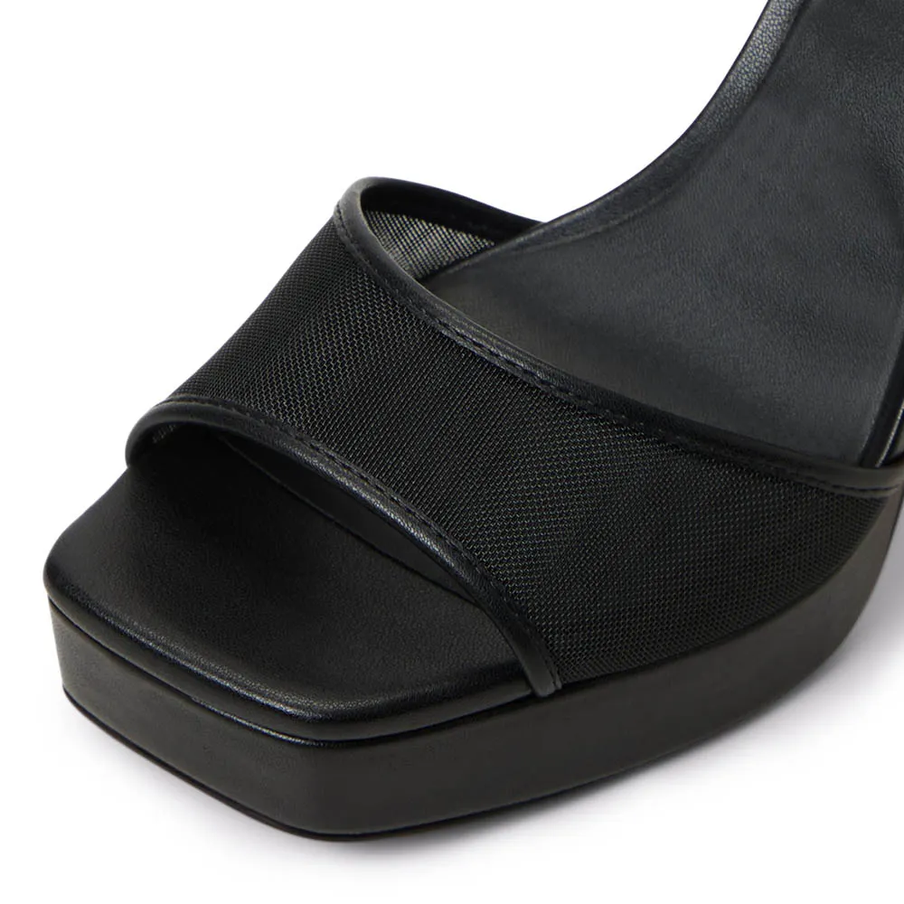 Open Square Toe Platform Black Heels Sandals with Ankle Strap