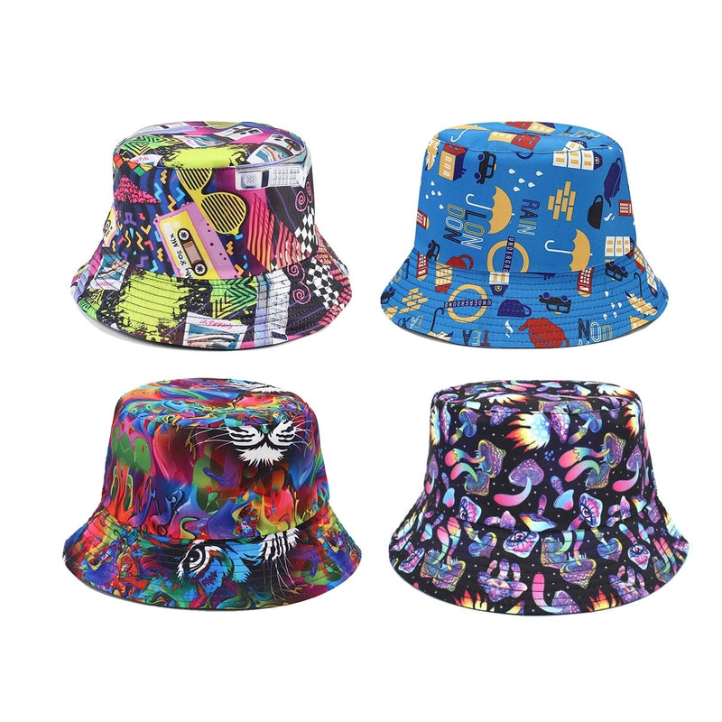 Printed Double-sided Foldable Fisherman Hat Women's Summer Travel Sunshade Sun Protection Pot Hat For Men