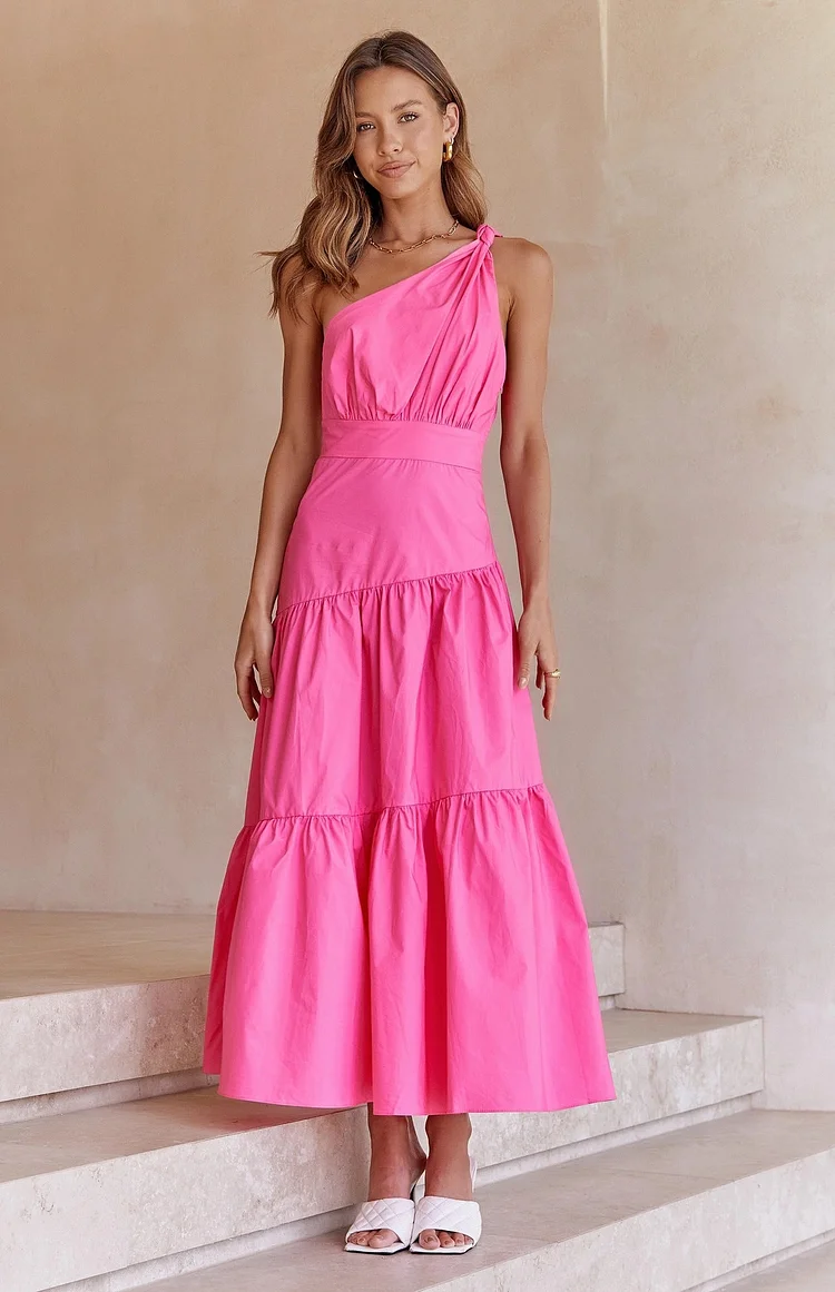 One Shoulder Solid Color Swing Dress