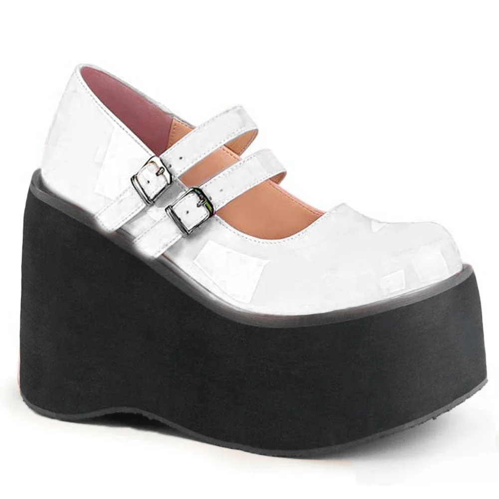BONJOMARISA The Big Size 43 Girls Pumps Solid Buckle Platform Marry Janes Pumps Women Lolita Thick Bottom Gothic Shoes Woman