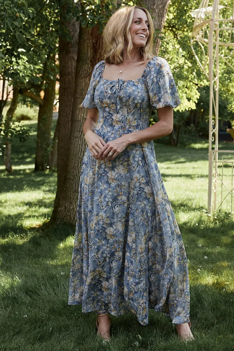 Floral Maxi Dress - Dusty Blue Floral