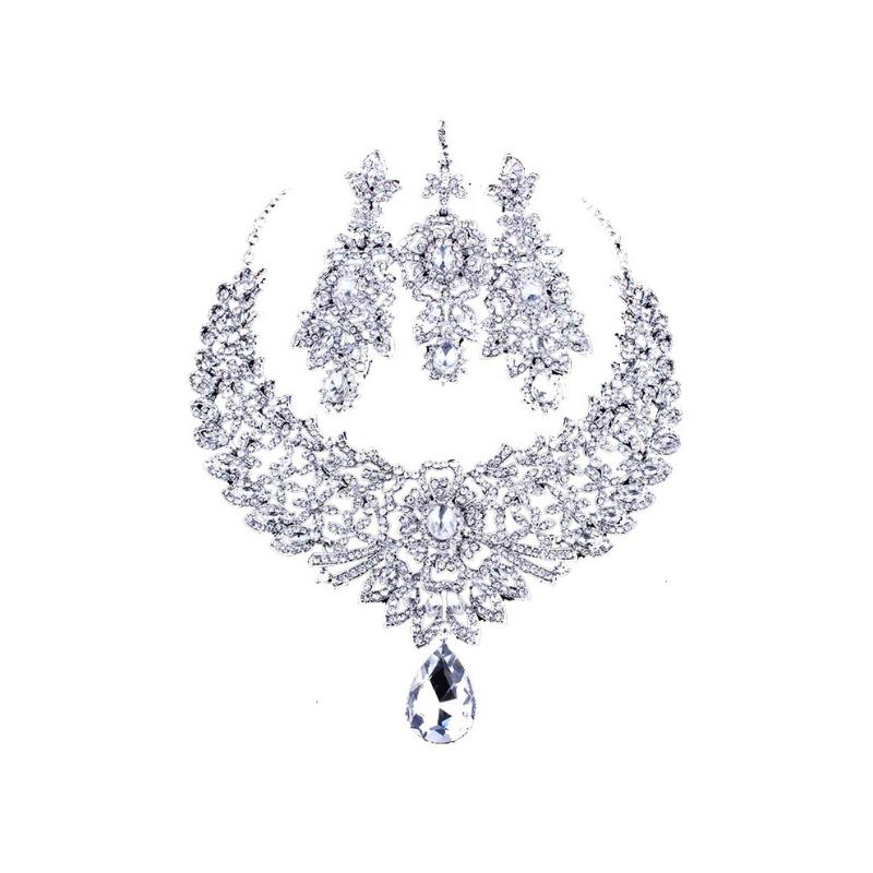 Rhinestone amount chain necklace earrings three pieces set | Oxredo Shop Ramadan Sale