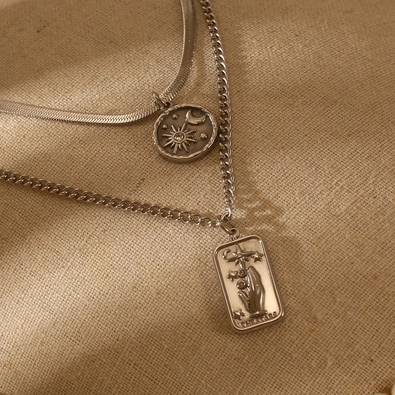 Retro Geometric Star Titanium Steel Zircon 18K Gold Plated Plating Inlay Layered Necklaces