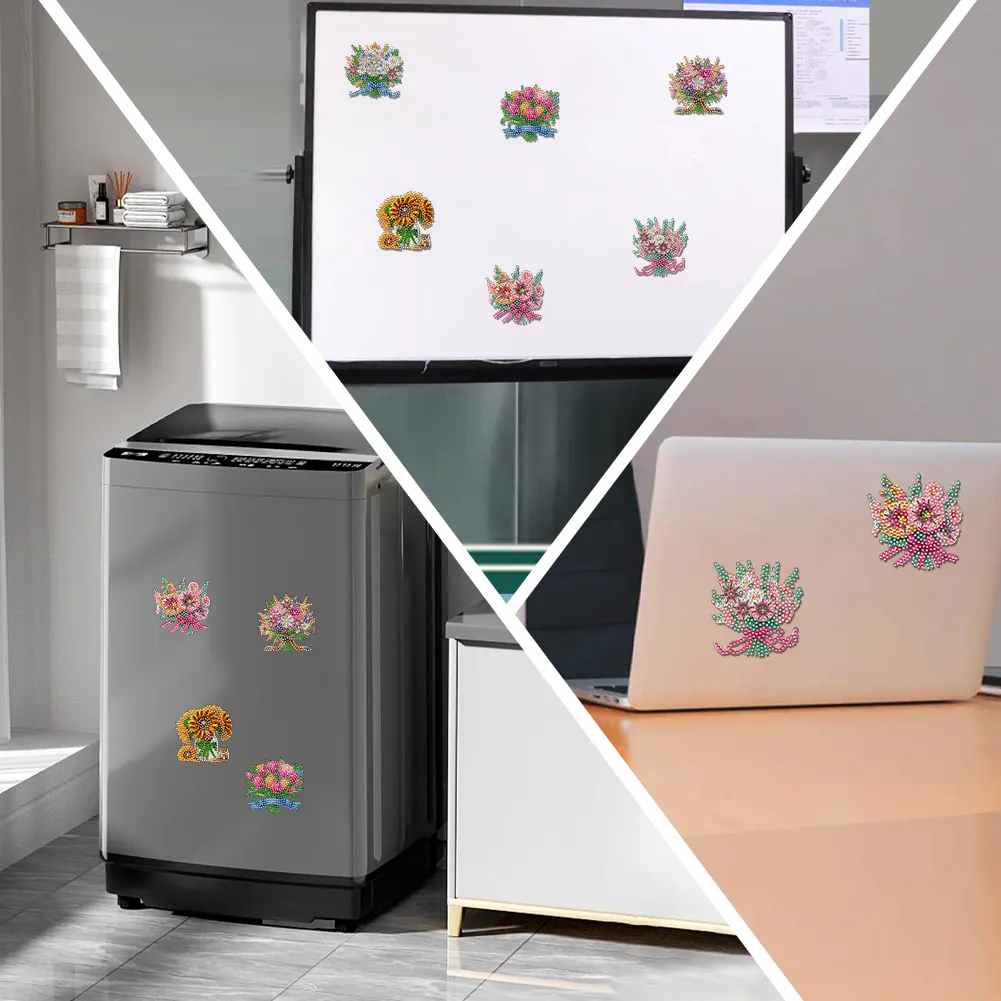 6Pcs Bouquet Diamond Painting Fridge Magnet DIY Diamond Fridge Stickers
