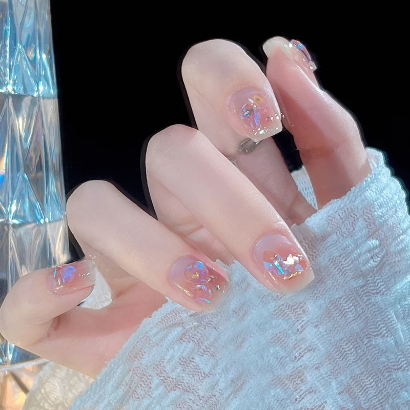 Buyerint 24pcs Wearable Pink Press on Nails – Butterfly Lovely Girl False Nails Tips with Jelly Gel Design  