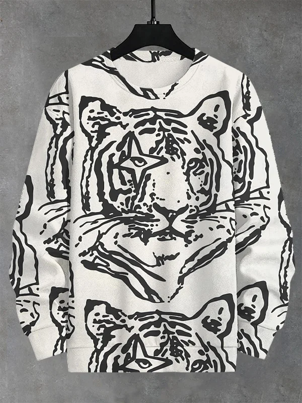 Men's Tiger Abstract Lines Print Casual Sweatshirt
