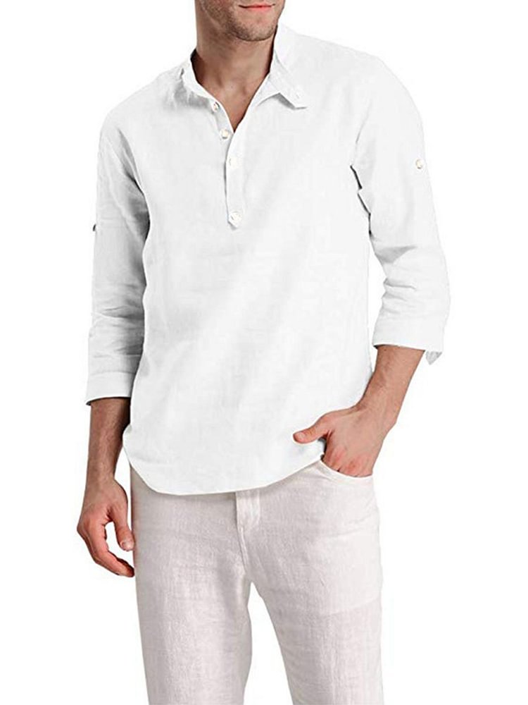 Men's 3/4 Sleeve Stand Collar Half Cardigan Shirt