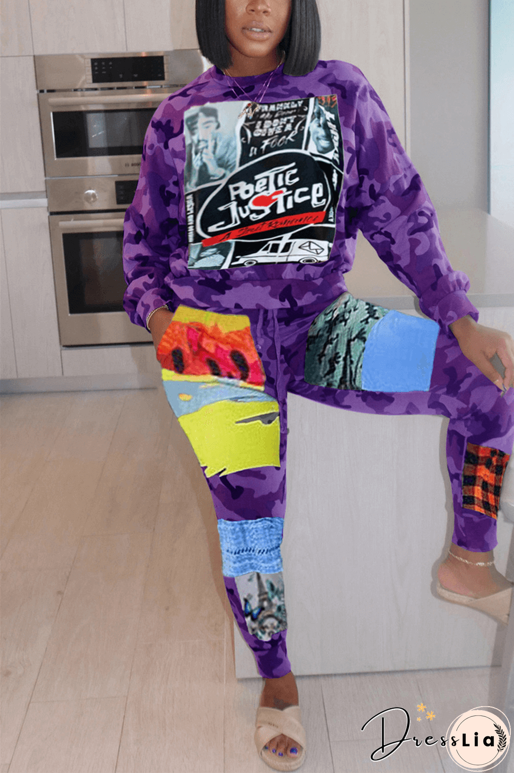 Fashion Casual Camouflage Print Sweatshirt Two Pieces