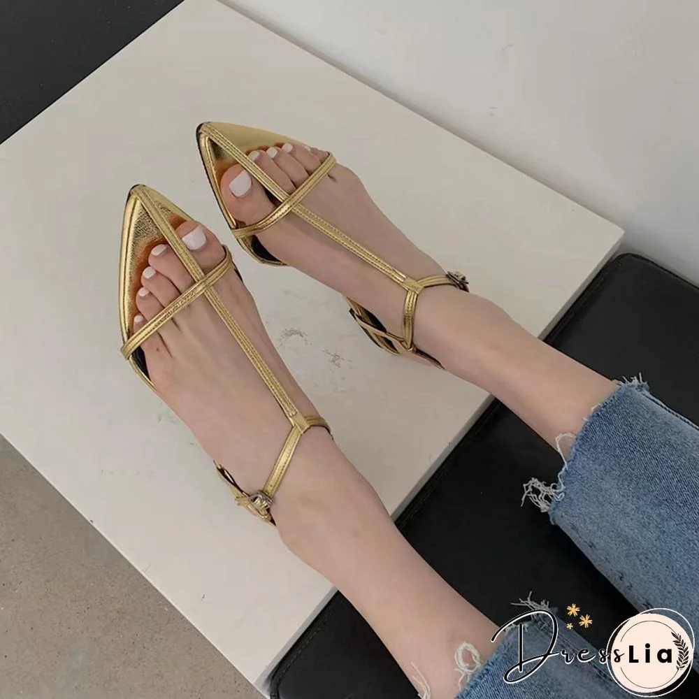 Fashion Narrow Band Women Sandals Flat Heel Back Strap Summer Gladiator Shoes Casual Pointed Toe Sandal Big Size 42