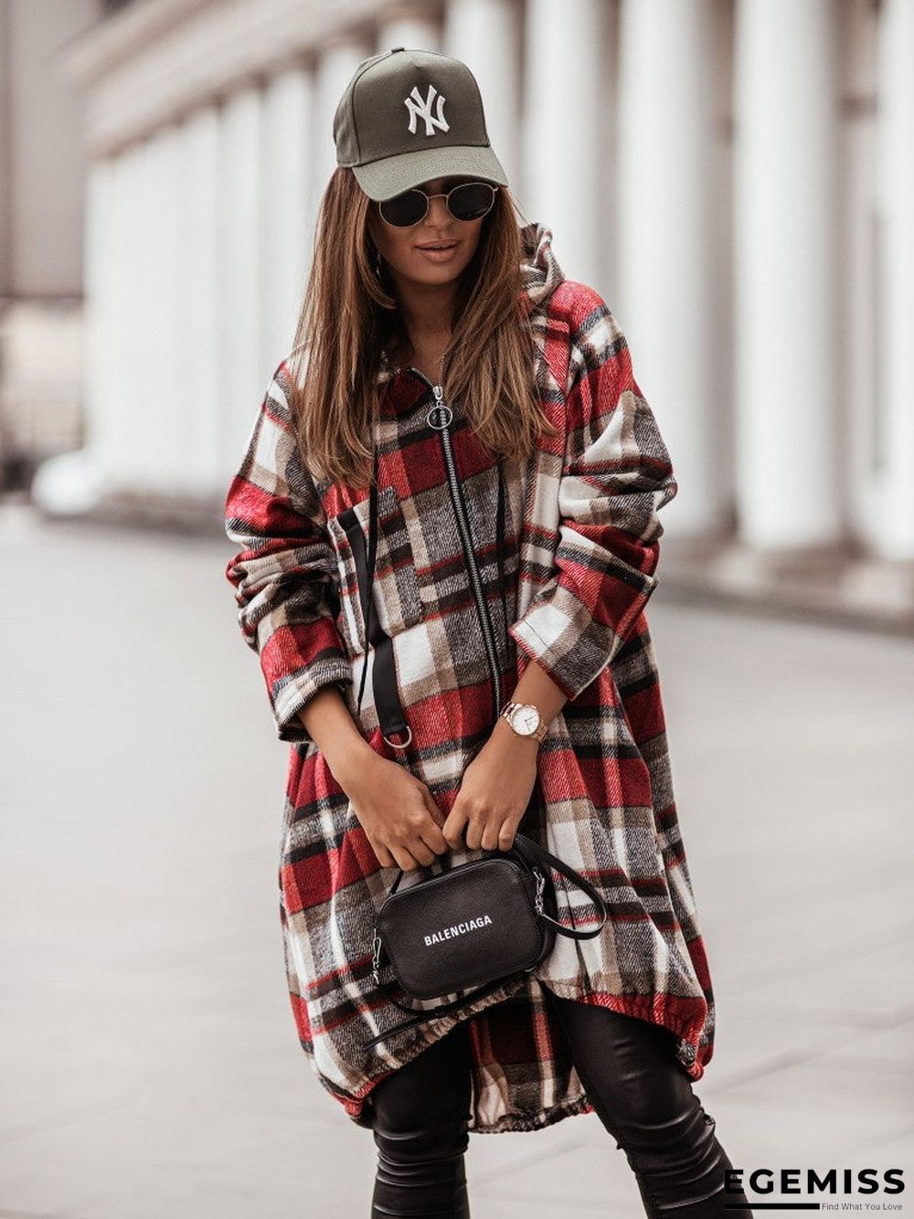 Casual Plaid Zip Long Sleeve Hooded Outerwear | EGEMISS