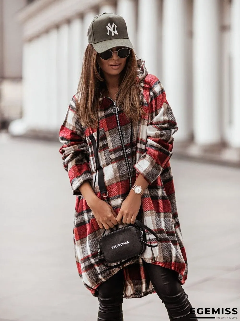 Casual Plaid Zip Long Sleeve Hooded Outerwear | EGEMISS