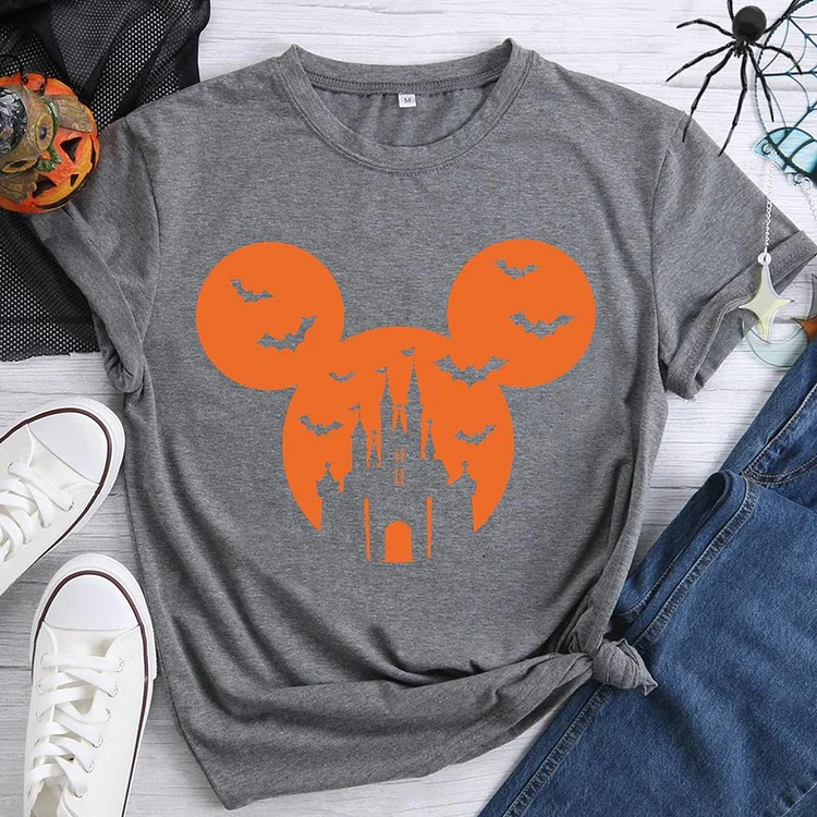 Halloween Mickey Castle Horror Atmosphere Round Neck T-shirt-0019022