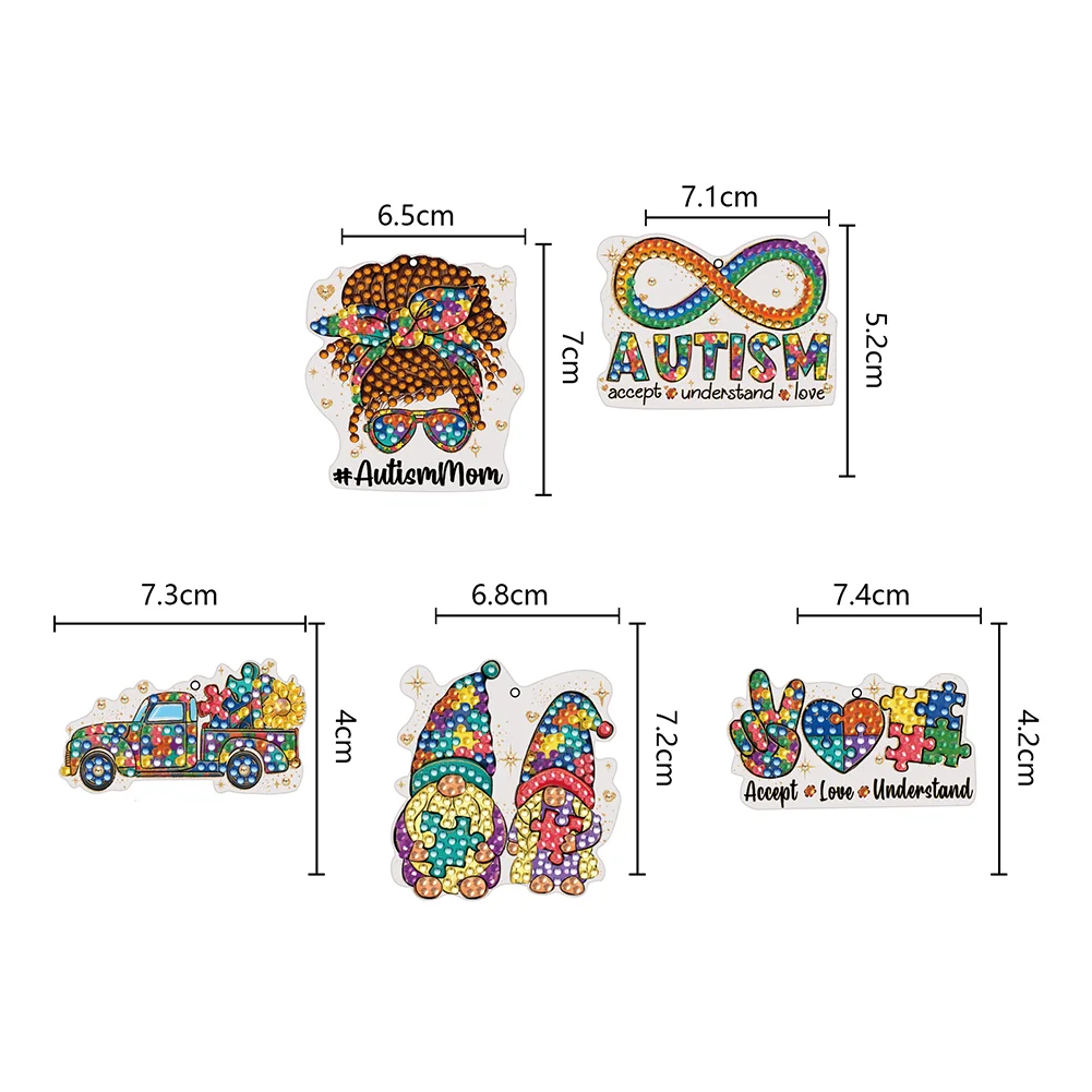 5pcs DIY Goblin Diamond Art Keychains Diamond Mosaic Kit Point Drill Key Ring(Double Side)