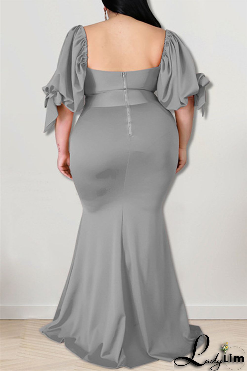 Pink Fashion Sexy Plus Size Solid Backless Slit Square Collar Evening Dress