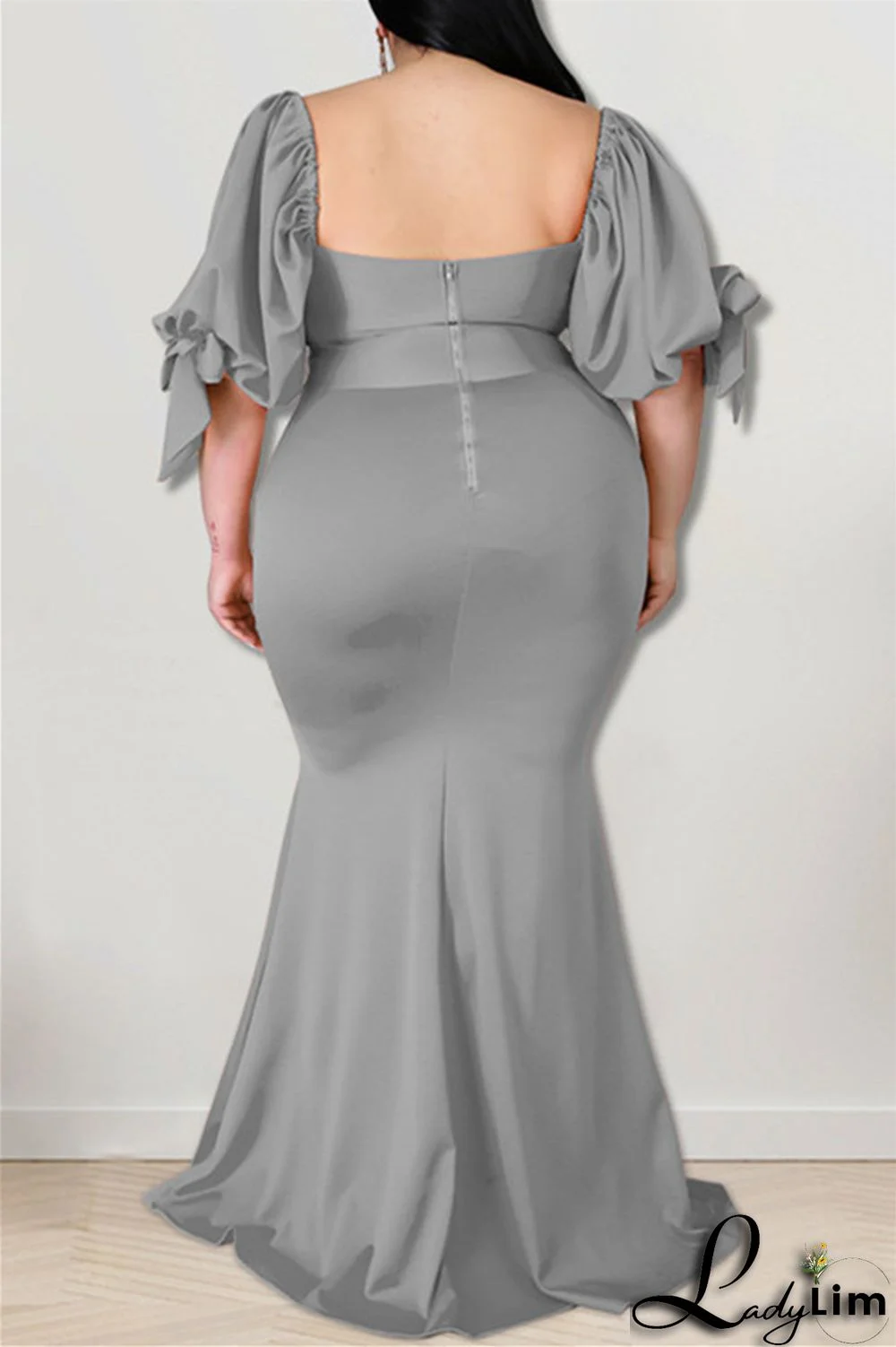 Pink Fashion Sexy Plus Size Solid Backless Slit Square Collar Evening Dress