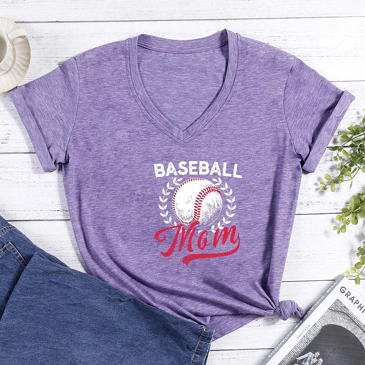 Baseball mom V-neck T Shirt-Annaletters