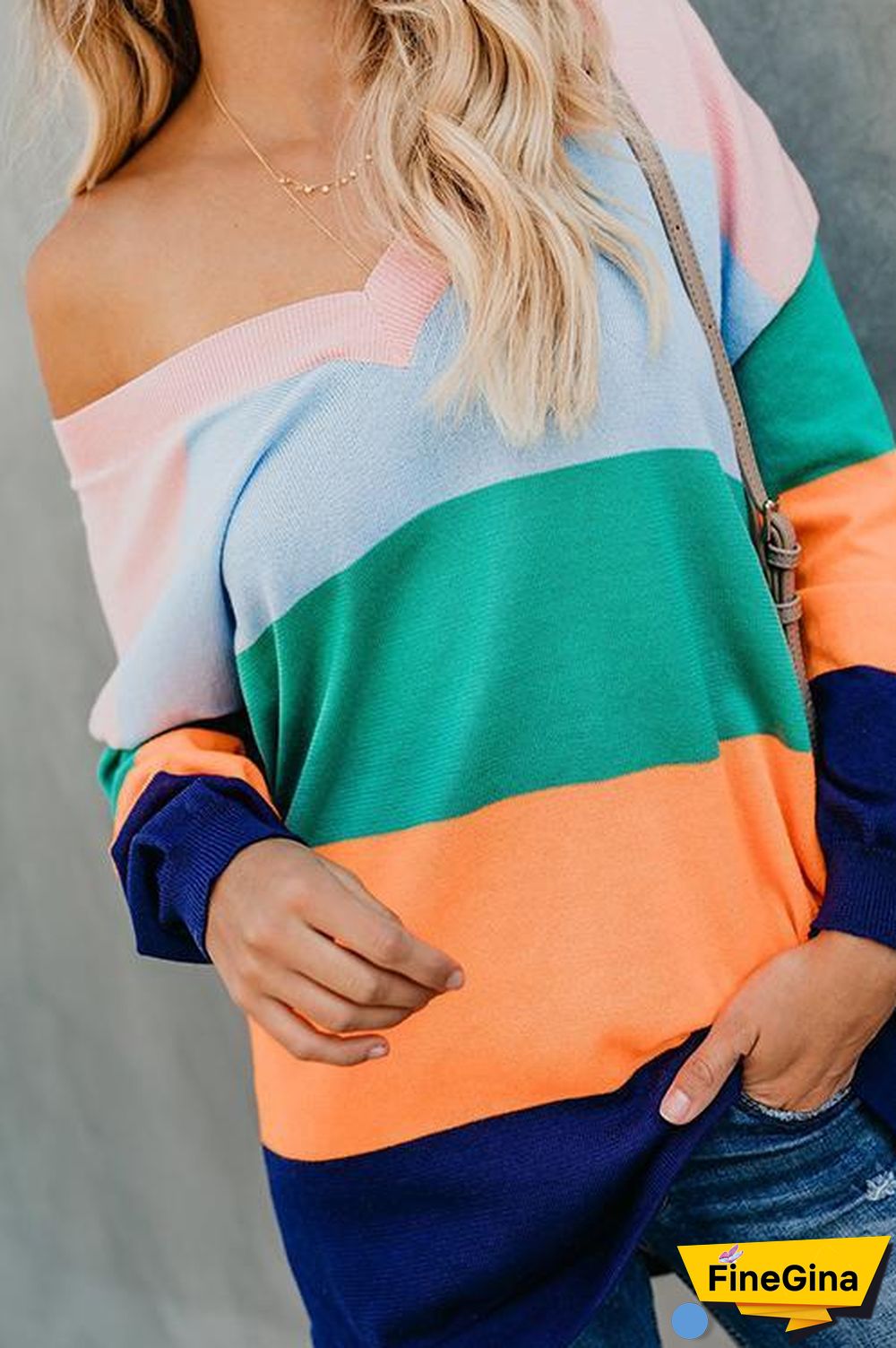 Striped Color Matching V-neck Sweater