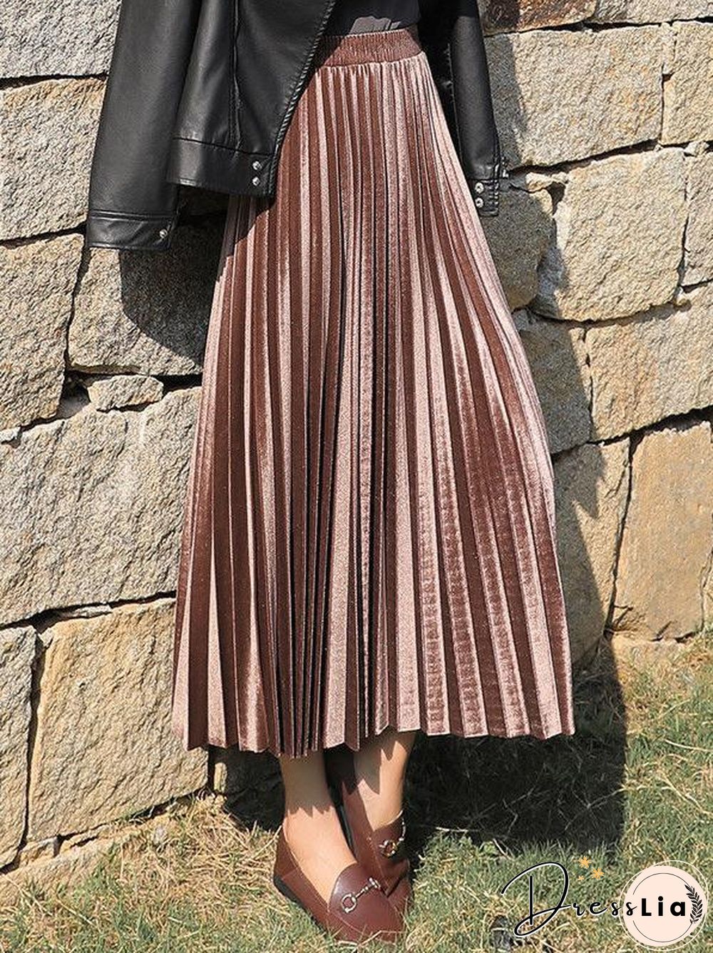 Fasion High Waist Pleated Velvet Skirt