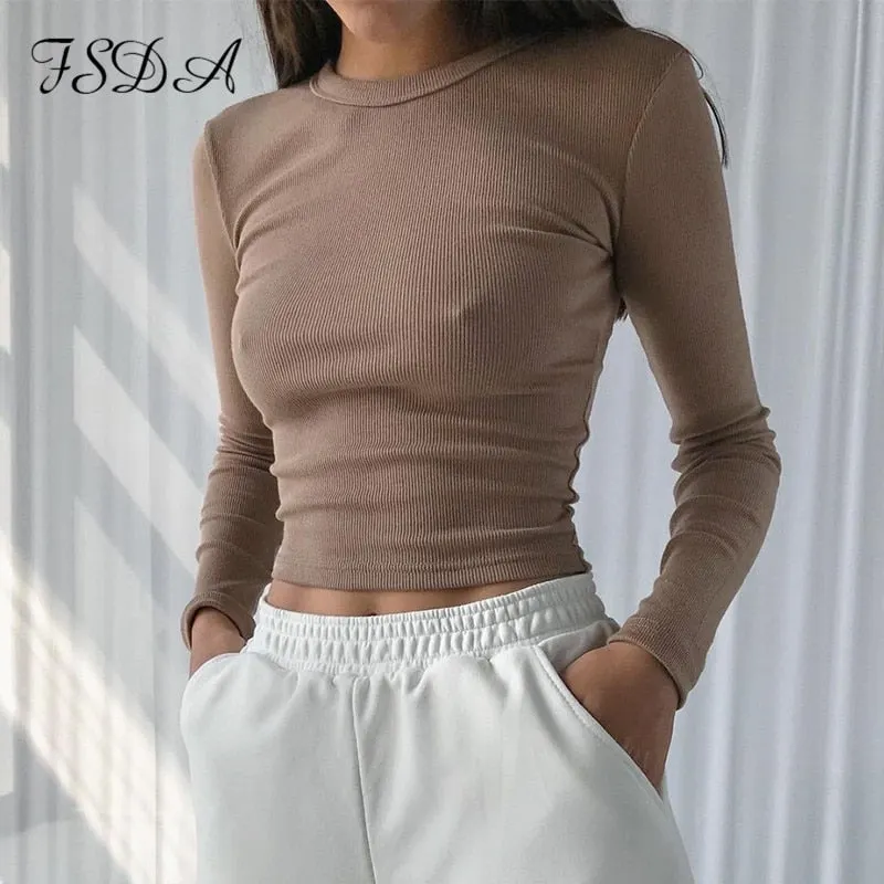 FSDA O Neck Knit White Crop Top Women Summer Casual T Shirt Basic Sexy Streetwear Ribber Black Short Sleeve Tops