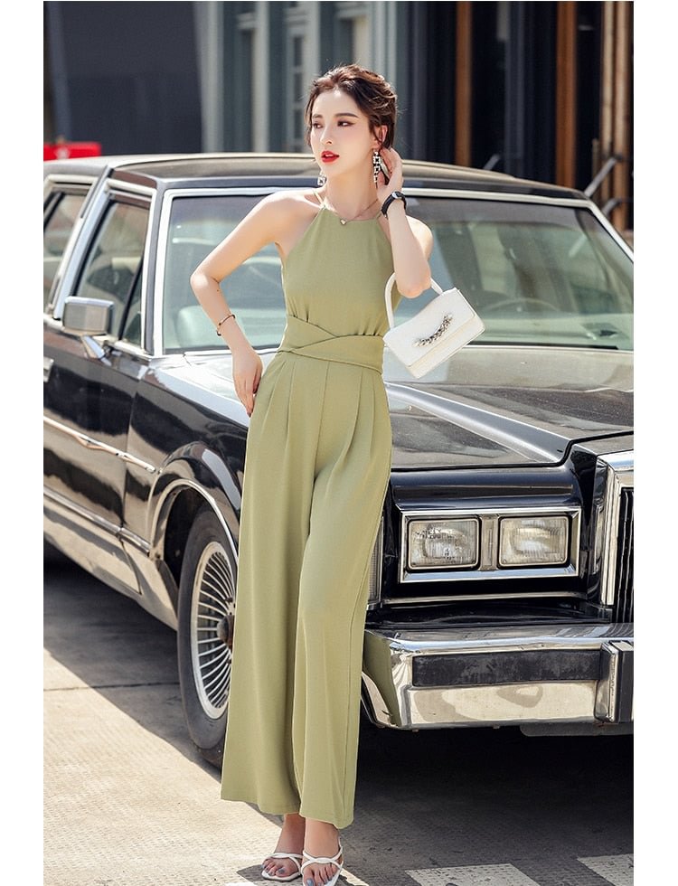 Rompers Women Jumpsuit Sleeveless Playsuit Clubwear Straight Leg Bandge Elegant Office Lady Bodysuit